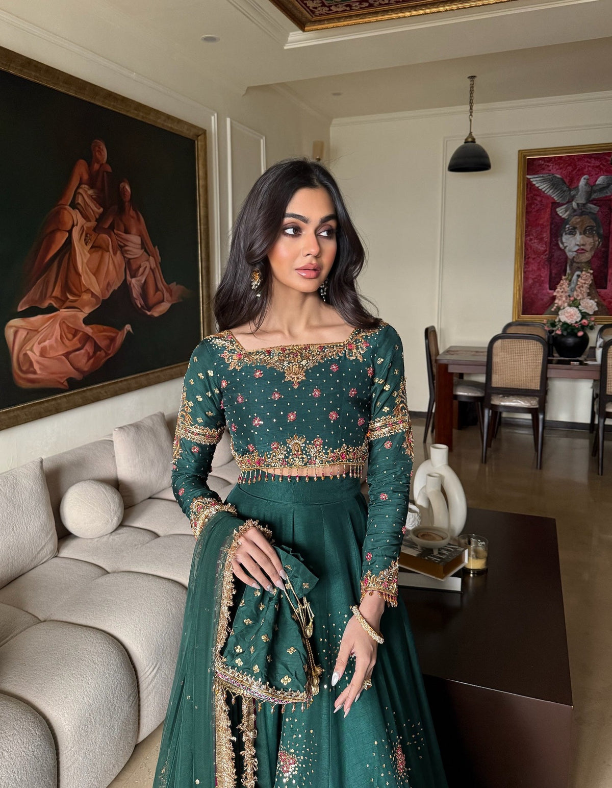 Gulnaar Korean raw silk bridal lehenga – Fehmida Yousuf Official