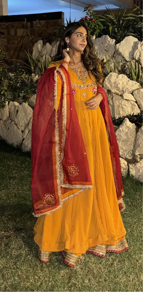 Mustard Hand Embroidered Peshwas