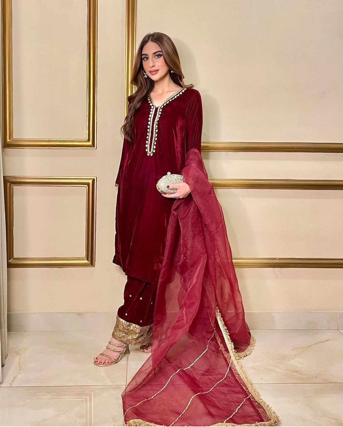 Beautiful maroon velvet Dress